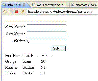 Struts and Hibernate Result