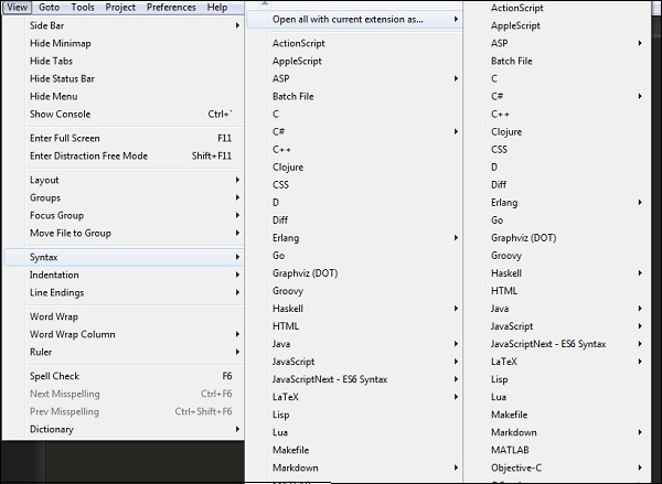 Screenshot Syntax List