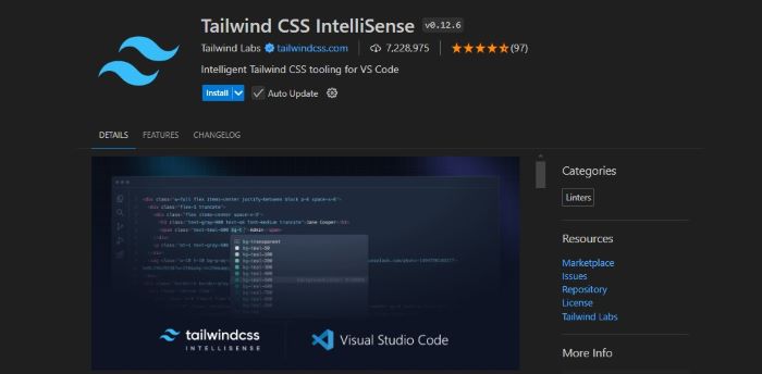 Tailwind CSS IntelliSense