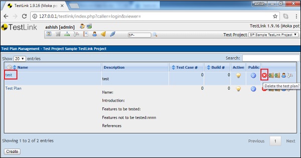 Step2 Delete Test Plan