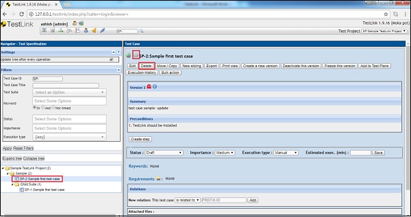 Step2 Delete Test Case