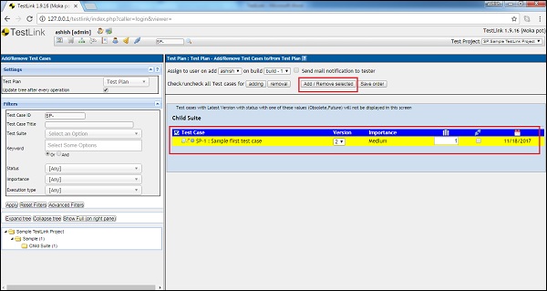 Step4 Remove Test Case from Plan