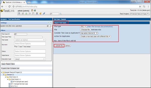 Step6 Import Test Suite Using XLS