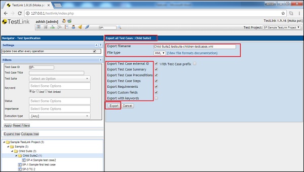 Step7 Export Test Suites and Cases