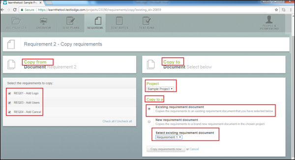 Select Existing Requirement Document