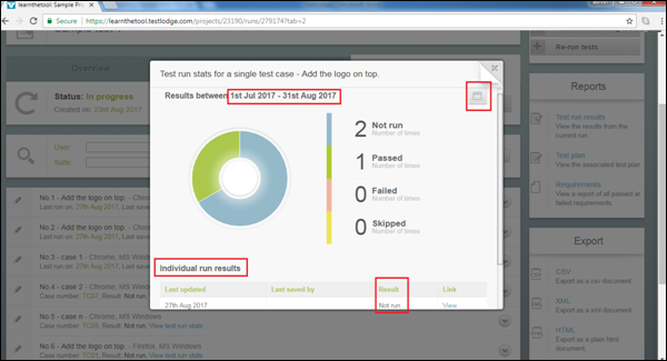 View Test Run Stats