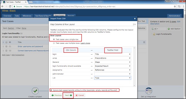 2nd Step of Import TestCase