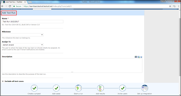 Add Test Run Page