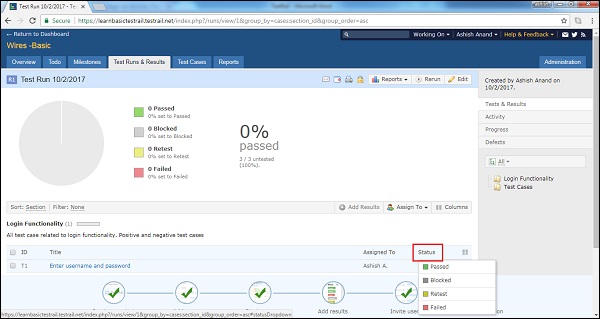 Status Of Test Case