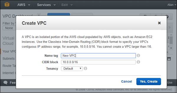 Create VPC Button