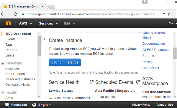 Launch Instance Button