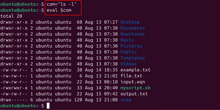 Basic Use of eval Command in Linux