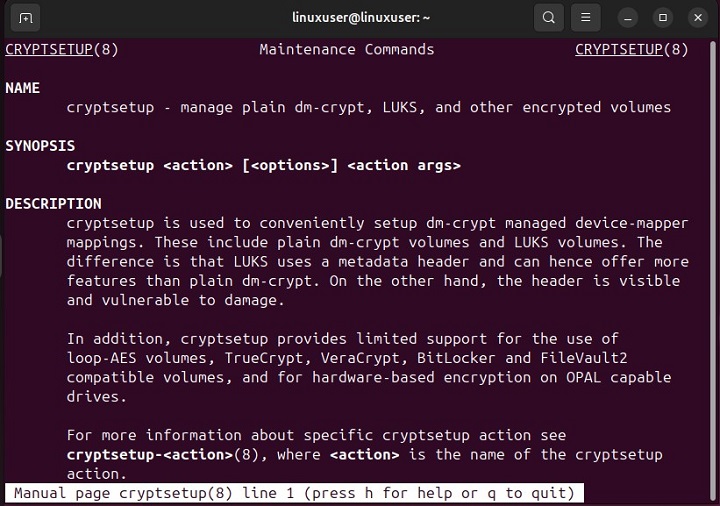 cryptsetup Command Man Page