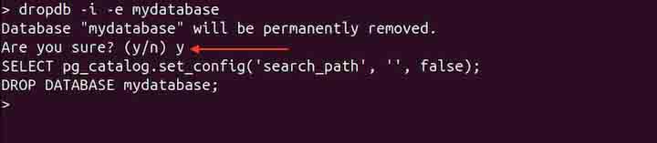 Delete Database Interactively dropdb command