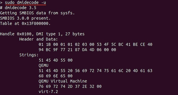 Displaying DMI Table Entries in Hexadecimal Format