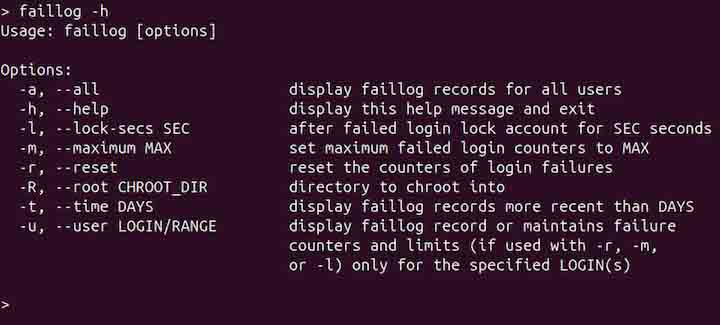 Displaying Help in faillog Command