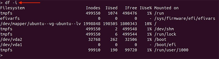 Displaying Inode Information df command