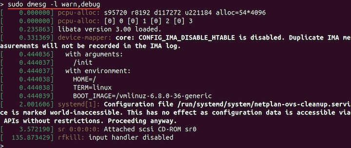 dmesg Command Output using Log Level 2