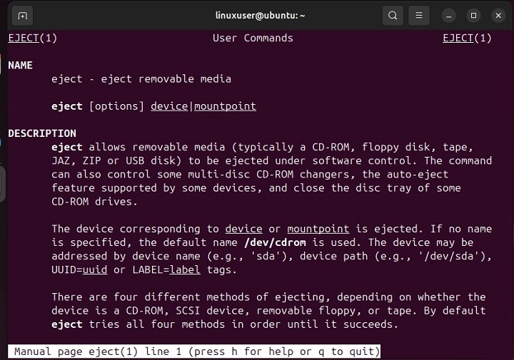 Eject Command Manual Page
