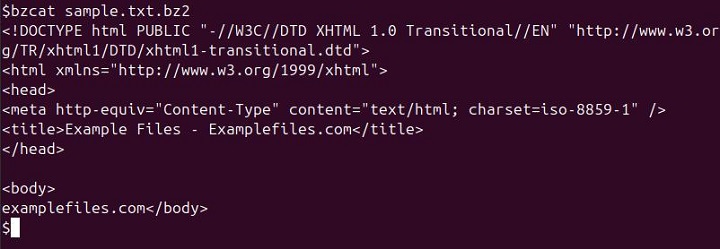 Examples of the bzcat command 1