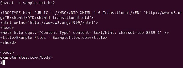 Examples of the bzcat command 3