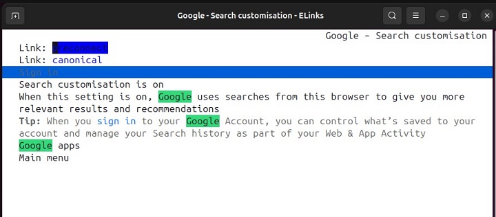 In Page Searching elinks Command 2