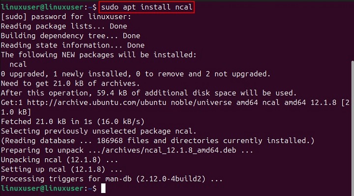 Install cal Command in Linux