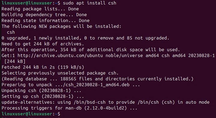 Install csh Command in Linux