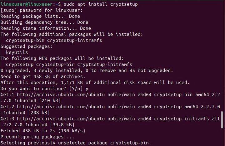 Installing cryptsetup Command