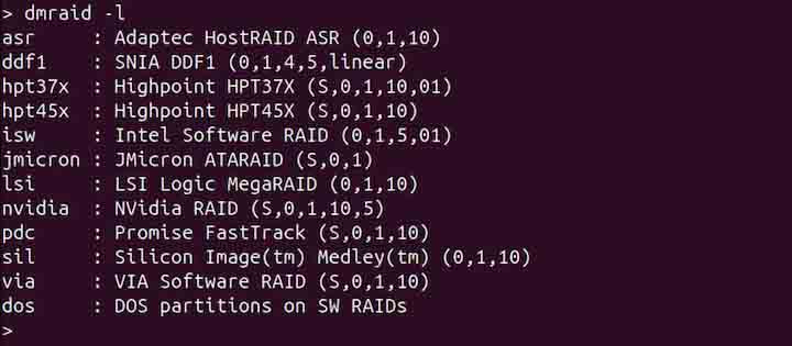 Listing Supported RAID Formats