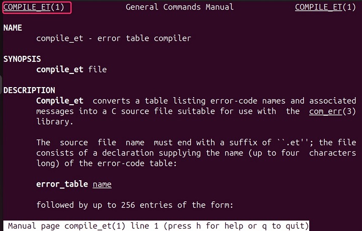 Man Page of compile_et Command