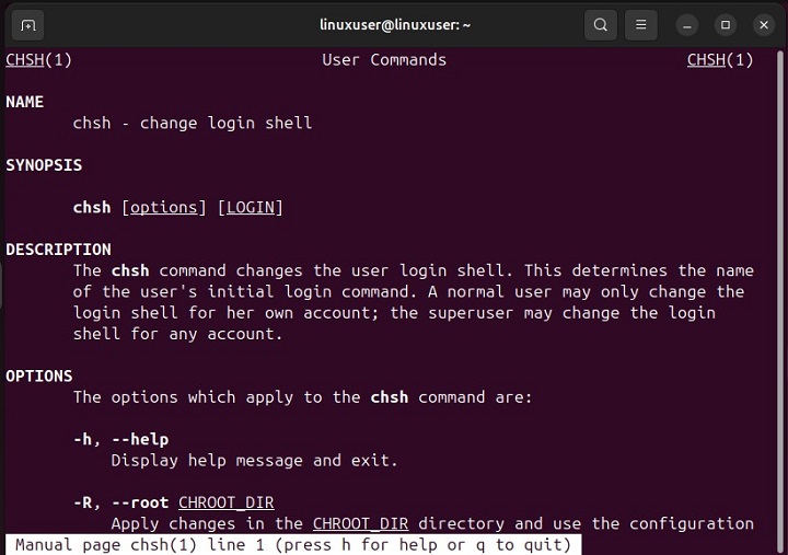 Manual Page chsh