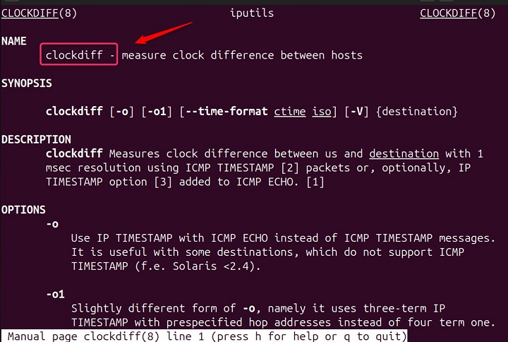 Manual Page of clockdiff Command