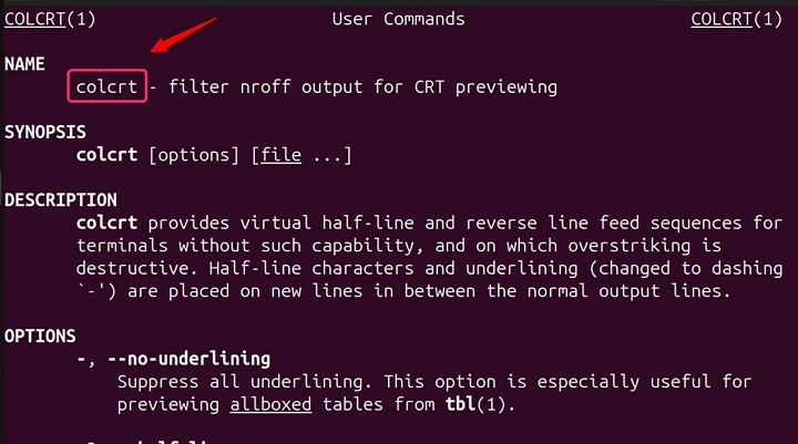 Manual Page of colcrt Command