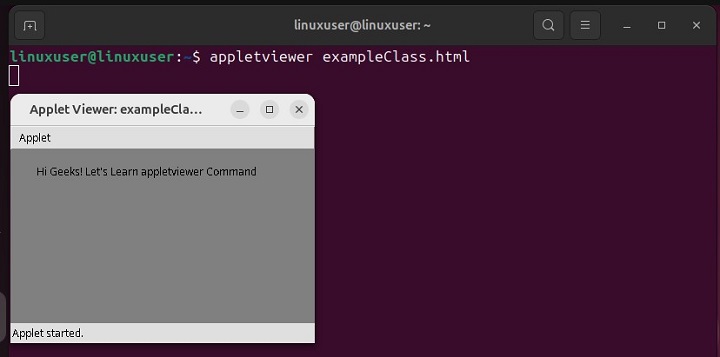 Output of appletviewer command