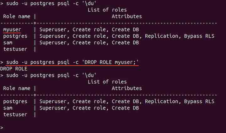 Removing Postgres User using DROP ROLE Command