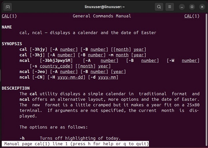 Use cal Command in Linux