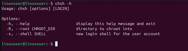 Use -h --help Option with chsh Command