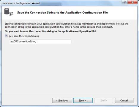Saving the connection string