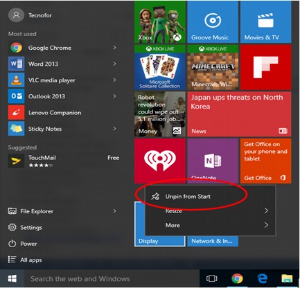 Unpin Favorite Settings