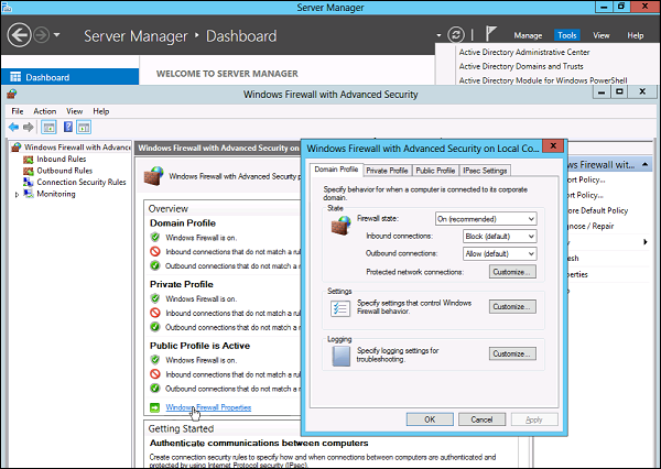 Windows Firewall Properties