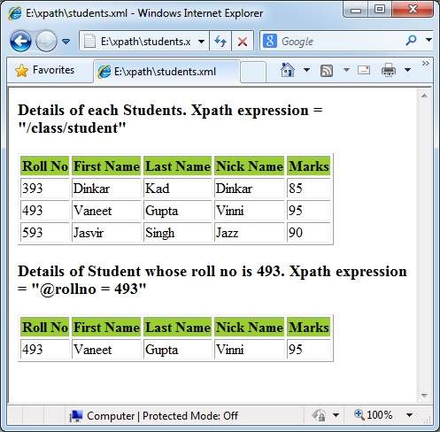 XPath Attribute Output