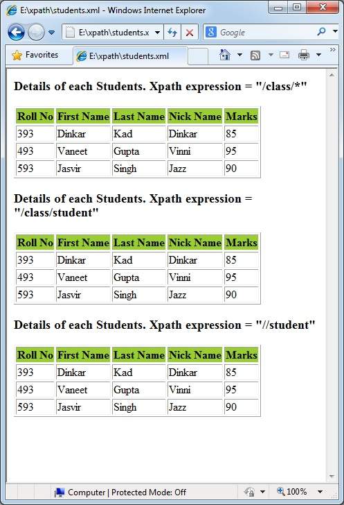 XPath Element Output