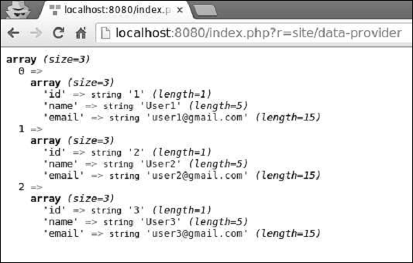 Array Data Provider Output